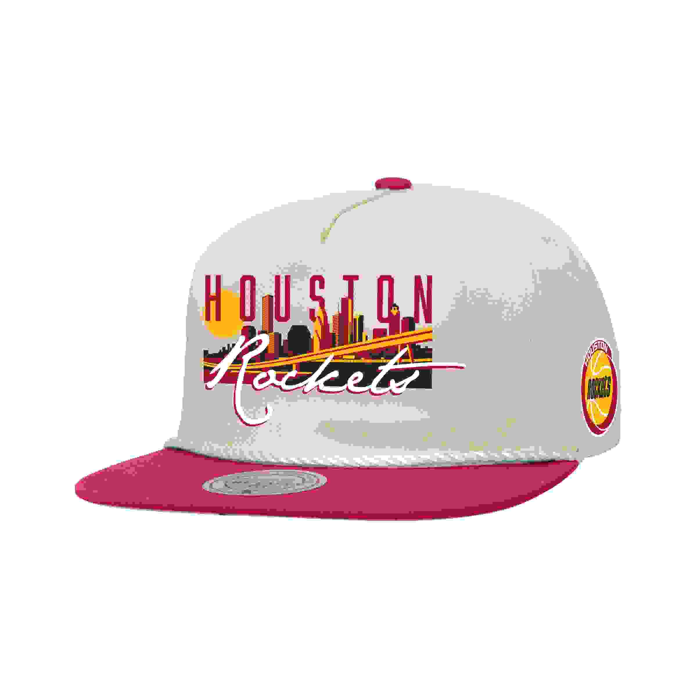 Mitchell & Ness Houston Rockets Cityscape Cream Snapback Hat